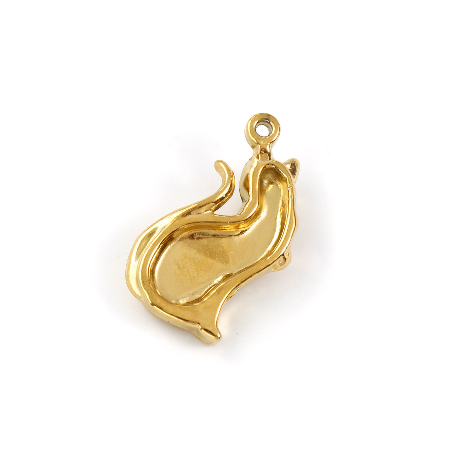 Picture of 2 PCs Eco-friendly PVD Vacuum Plating 304 Stainless Steel Charms 18K Real Gold Plated Cat Animal Moon Black Rhinestone 25mm x 15mm