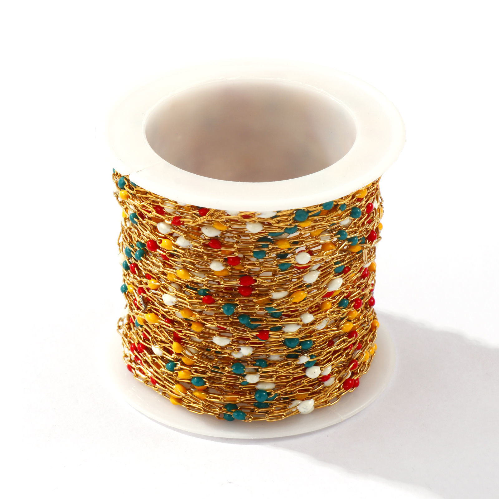 Picture of 10 M Eco-friendly PVD Vacuum Plating 304 Stainless Steel Enamel Paperclip Link Chain For Handmade DIY Jewelry Making Findings 18K Real Gold Plated Multicolor 1.4mm