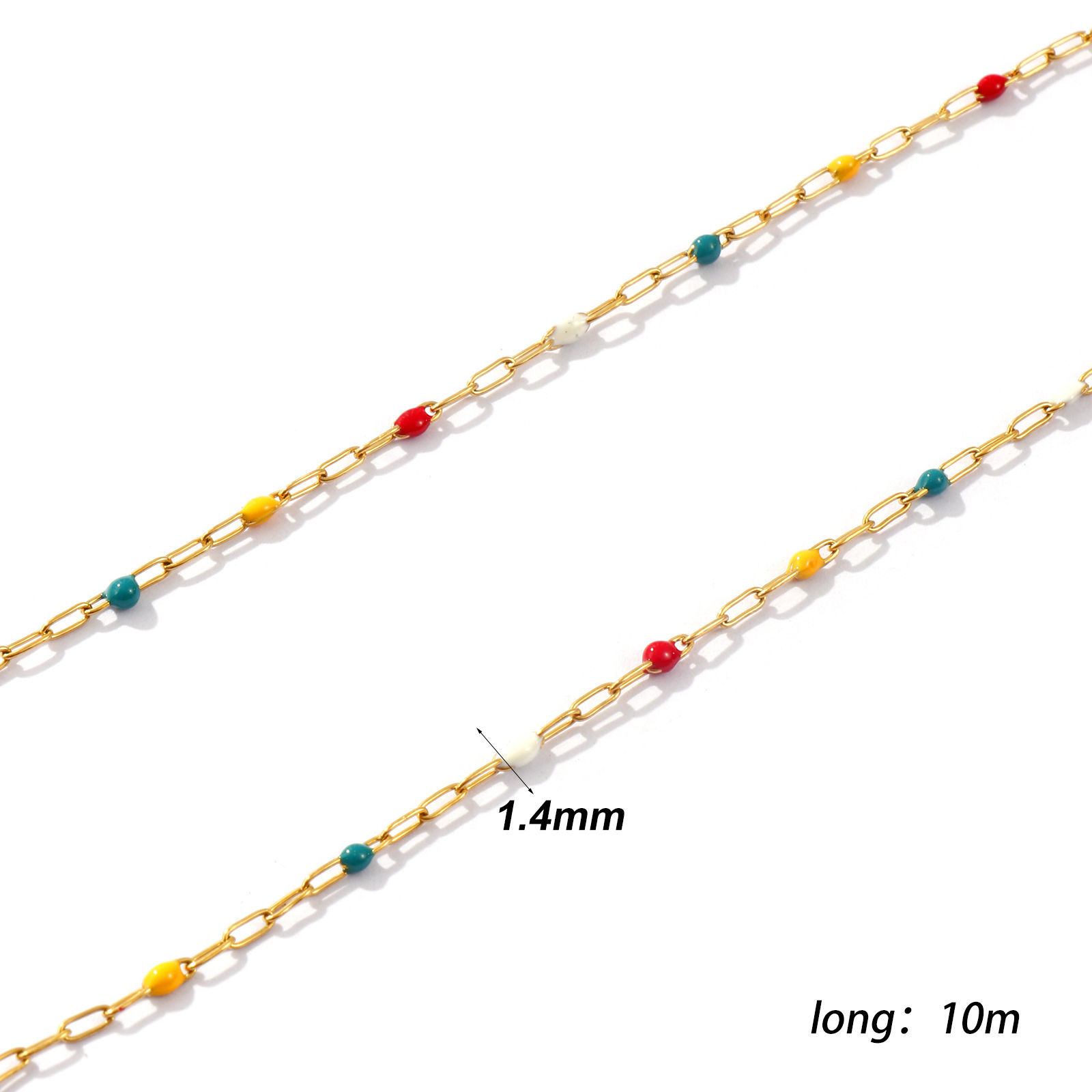 Picture of 10 M Eco-friendly PVD Vacuum Plating 304 Stainless Steel Enamel Paperclip Link Chain For Handmade DIY Jewelry Making Findings 18K Real Gold Plated Multicolor 1.4mm