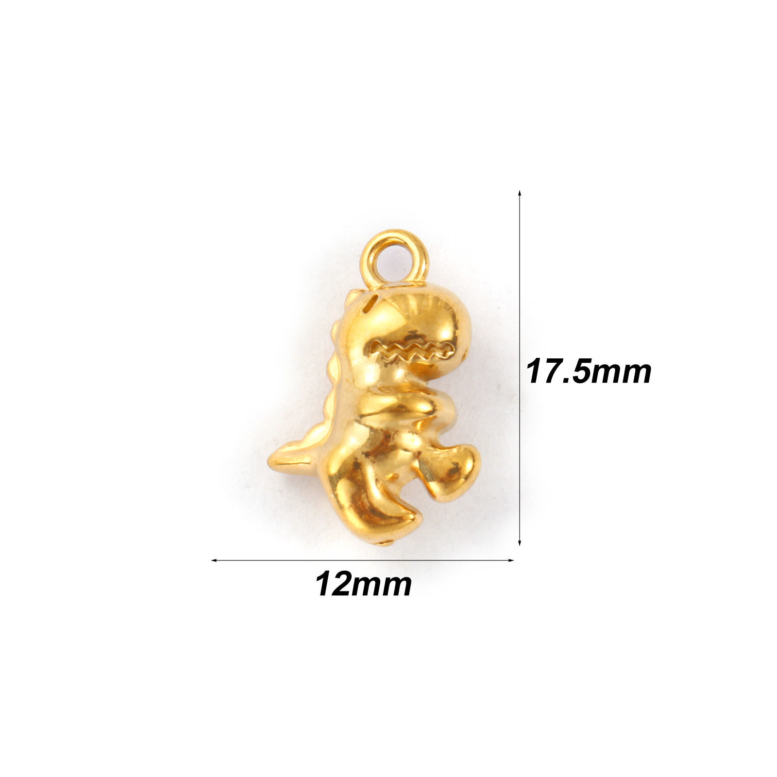Picture of 2 PCs Eco-friendly PVD Vacuum Plating 304 Stainless Steel Charms 18K Real Gold Plated Dinosaur Animal 3D 17.5mm x 12mm