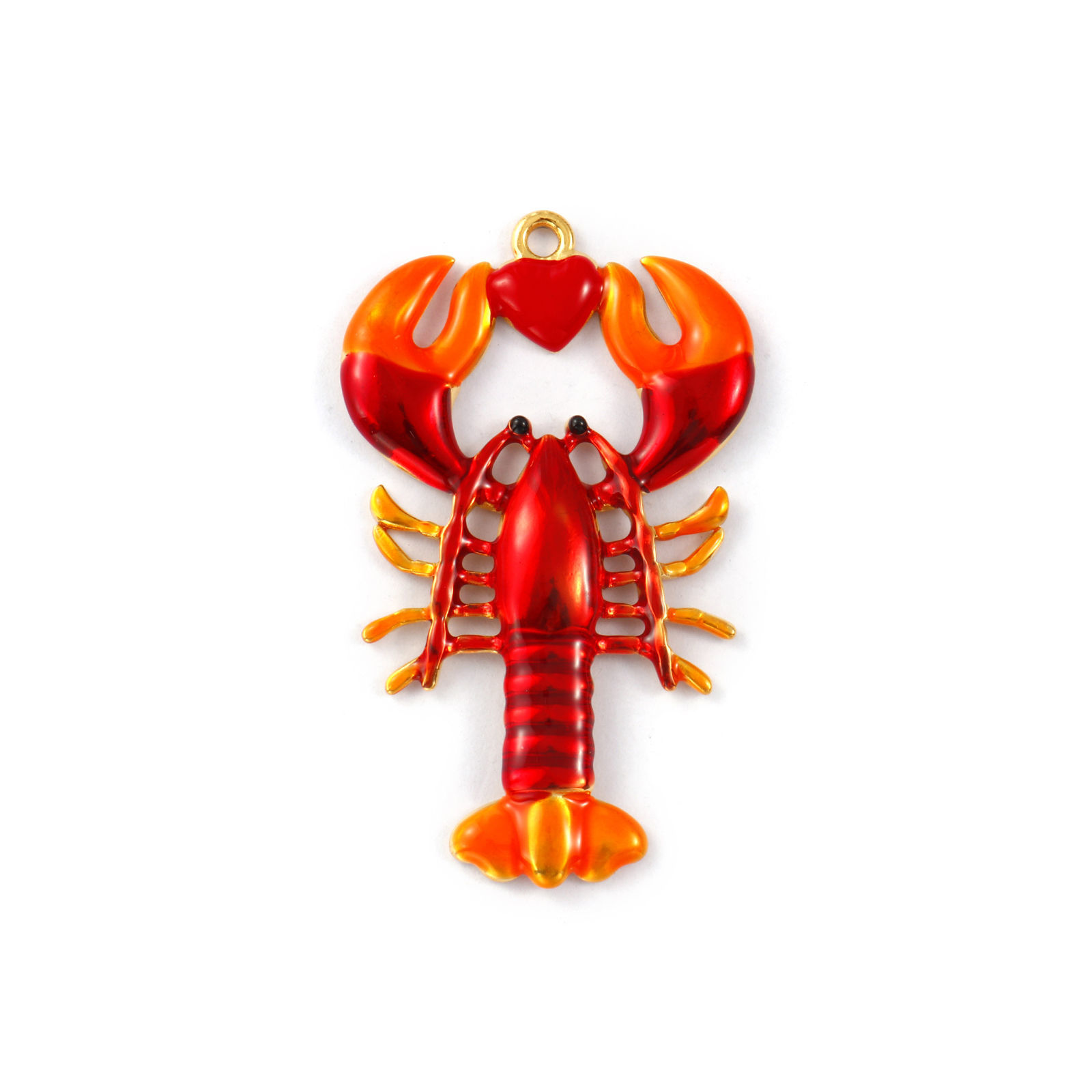 Picture of 1 Piece Eco-friendly PVD Vacuum Plating 304 Stainless Steel Ocean Jewelry Pendants 18K Real Gold Plated Red Enamel Lobster 5.3cm x 3.2cm