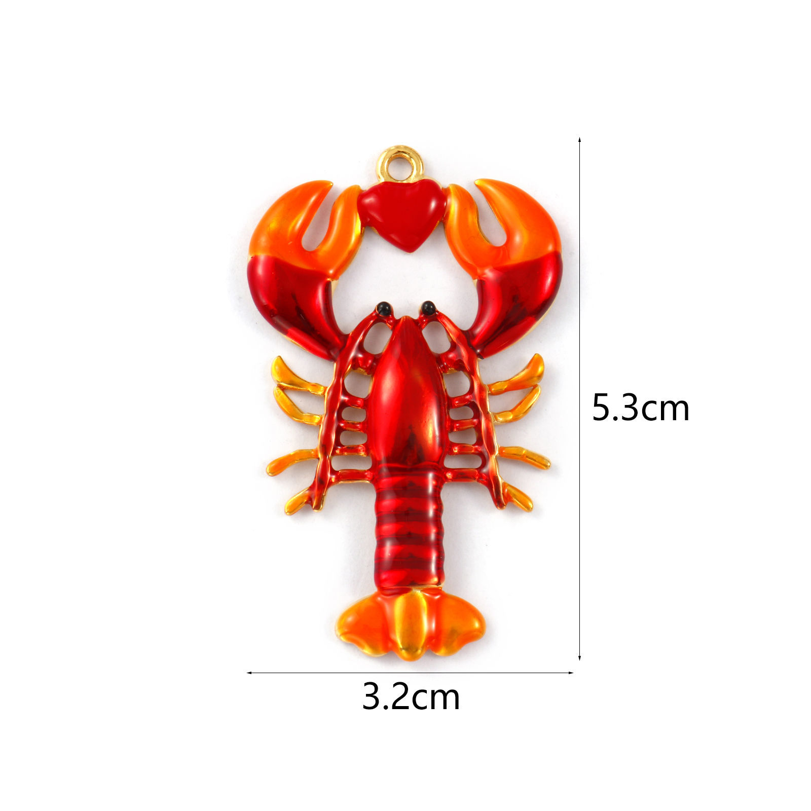 Picture of 1 Piece Eco-friendly PVD Vacuum Plating 304 Stainless Steel Ocean Jewelry Pendants 18K Real Gold Plated Red Enamel Lobster 5.3cm x 3.2cm