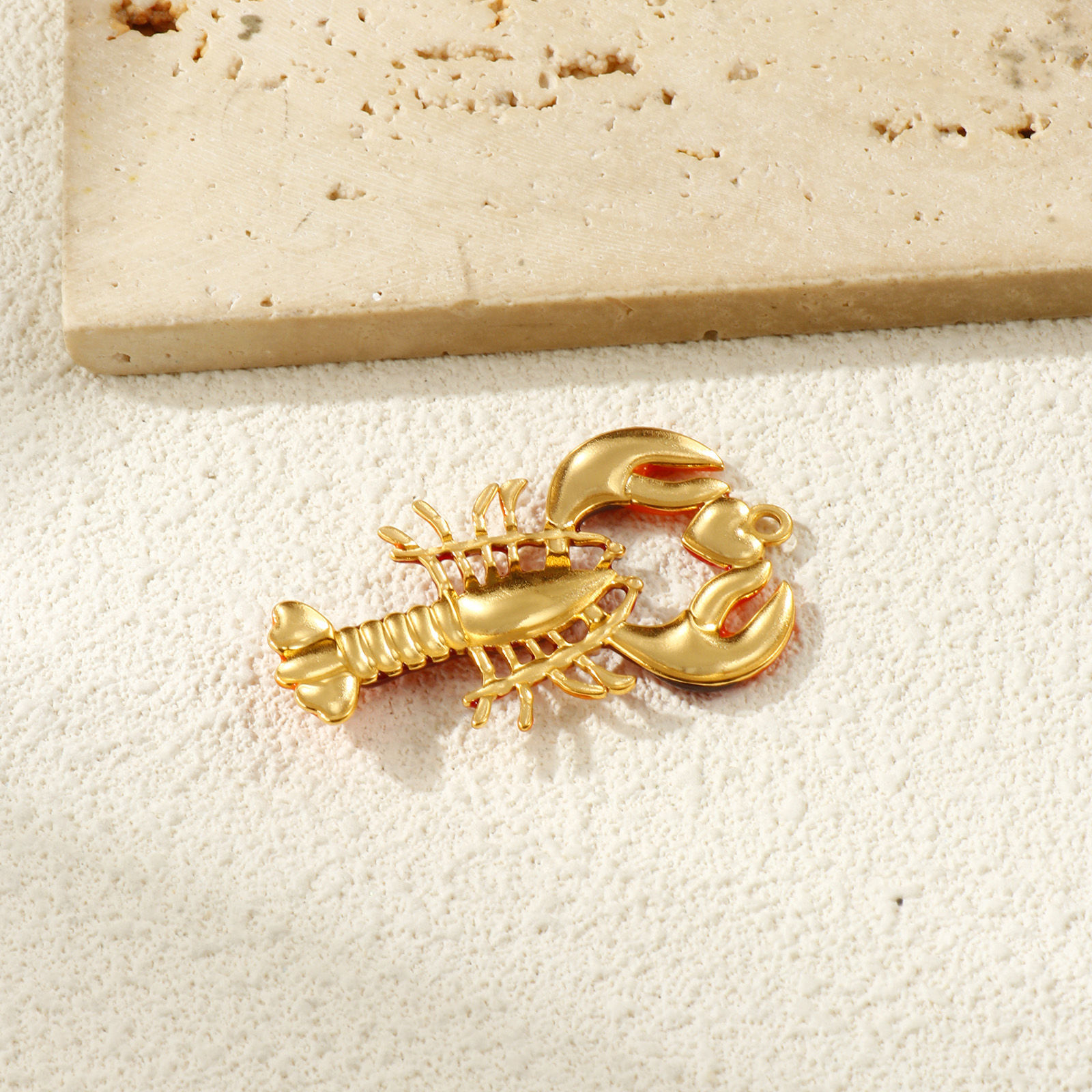 Picture of 1 Piece Eco-friendly PVD Vacuum Plating 304 Stainless Steel Ocean Jewelry Pendants 18K Real Gold Plated Red Enamel Lobster 5.3cm x 3.2cm