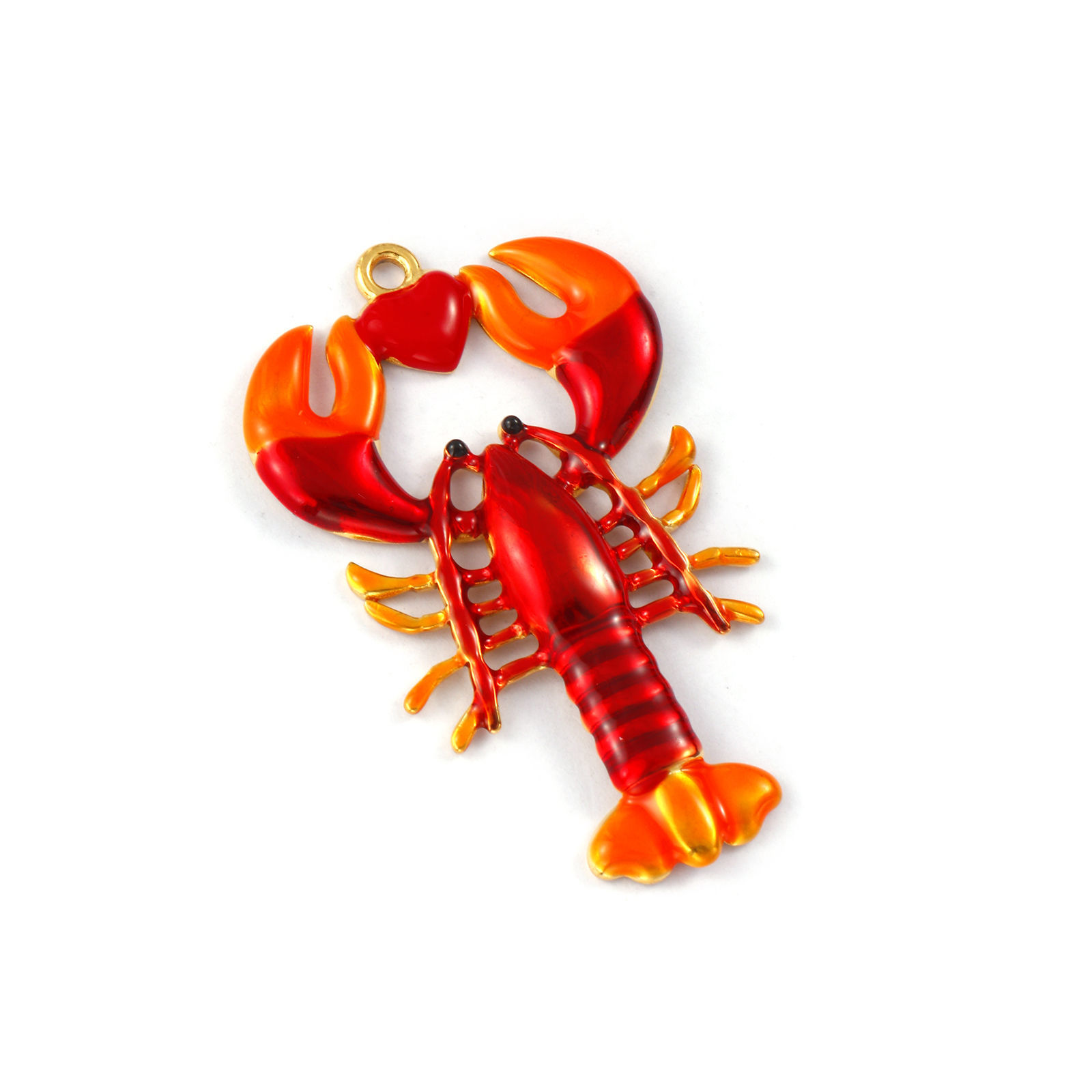 Picture of 1 Piece Eco-friendly PVD Vacuum Plating 304 Stainless Steel Ocean Jewelry Pendants 18K Real Gold Plated Red Enamel Lobster 5.3cm x 3.2cm