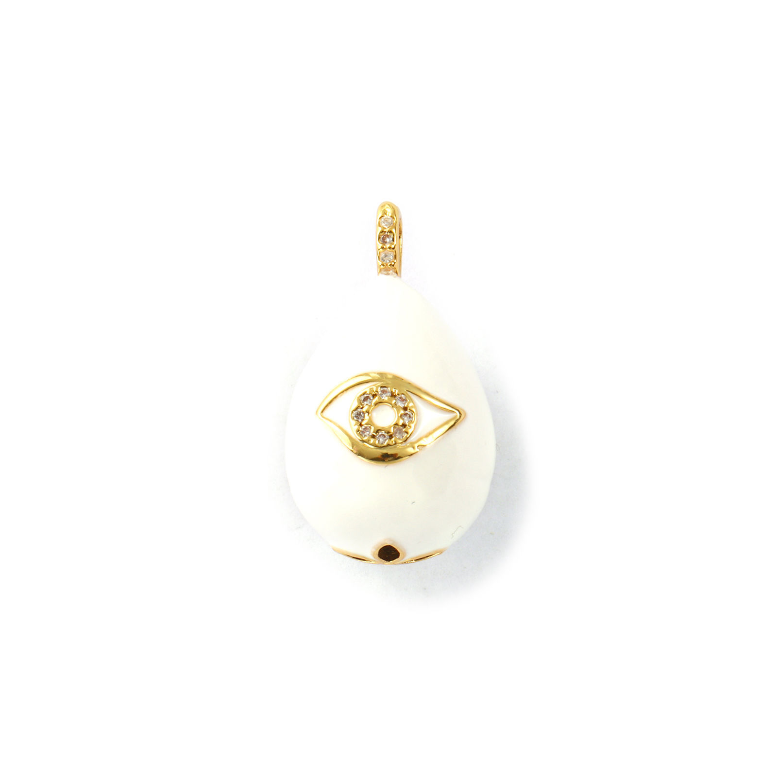 Picture of 1 Piece Eco-friendly Brass Charms 18K Real Gold Plated White Enamel Drop Eye 3D Clear Cubic Zirconia 26mm x 15mm