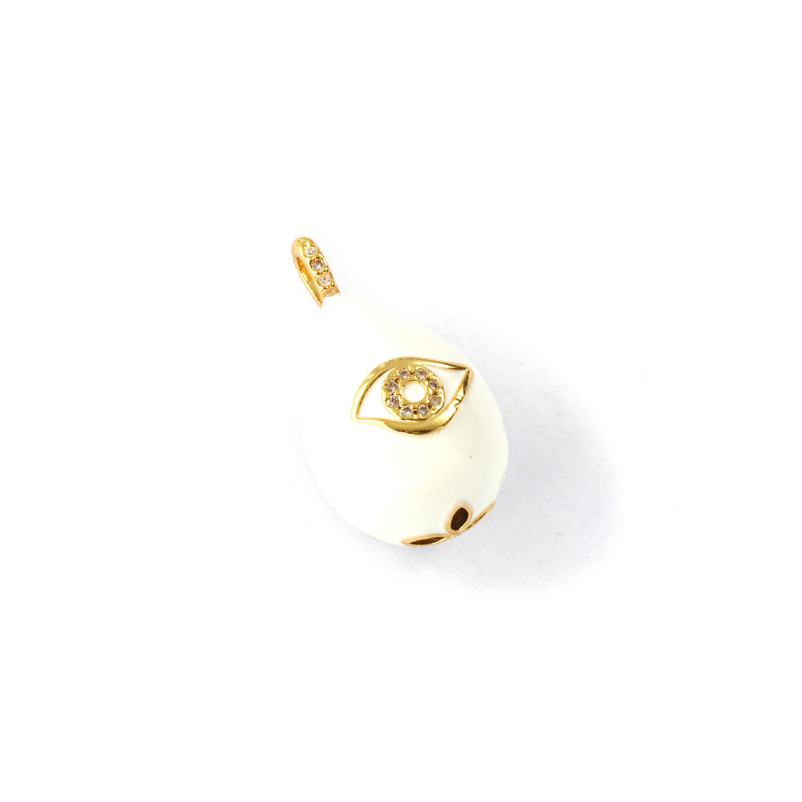 Picture of 1 Piece Eco-friendly Brass Charms 18K Real Gold Plated White Enamel Drop Eye 3D Clear Cubic Zirconia 26mm x 15mm