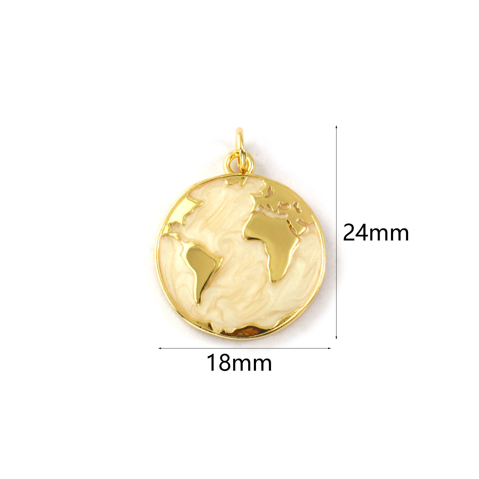 Picture of 2 PCs Eco-friendly Brass Charms 18K Real Gold Plated Beige Enamel Planet Earth Pearlized 24mm x 18mm