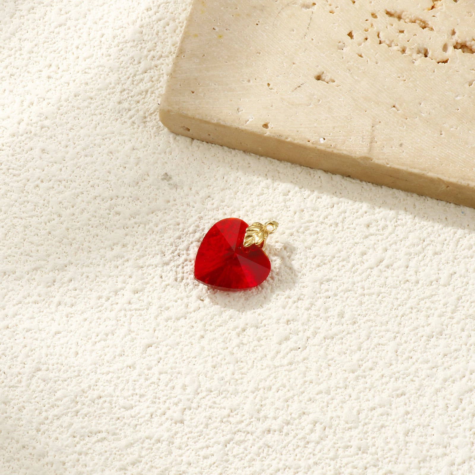 Picture of 2 PCs Eco-friendly Brass & Glass Valentine's Day Charms 18K Real Gold Plated Wine Red Heart Faceted 19mm x 14mm