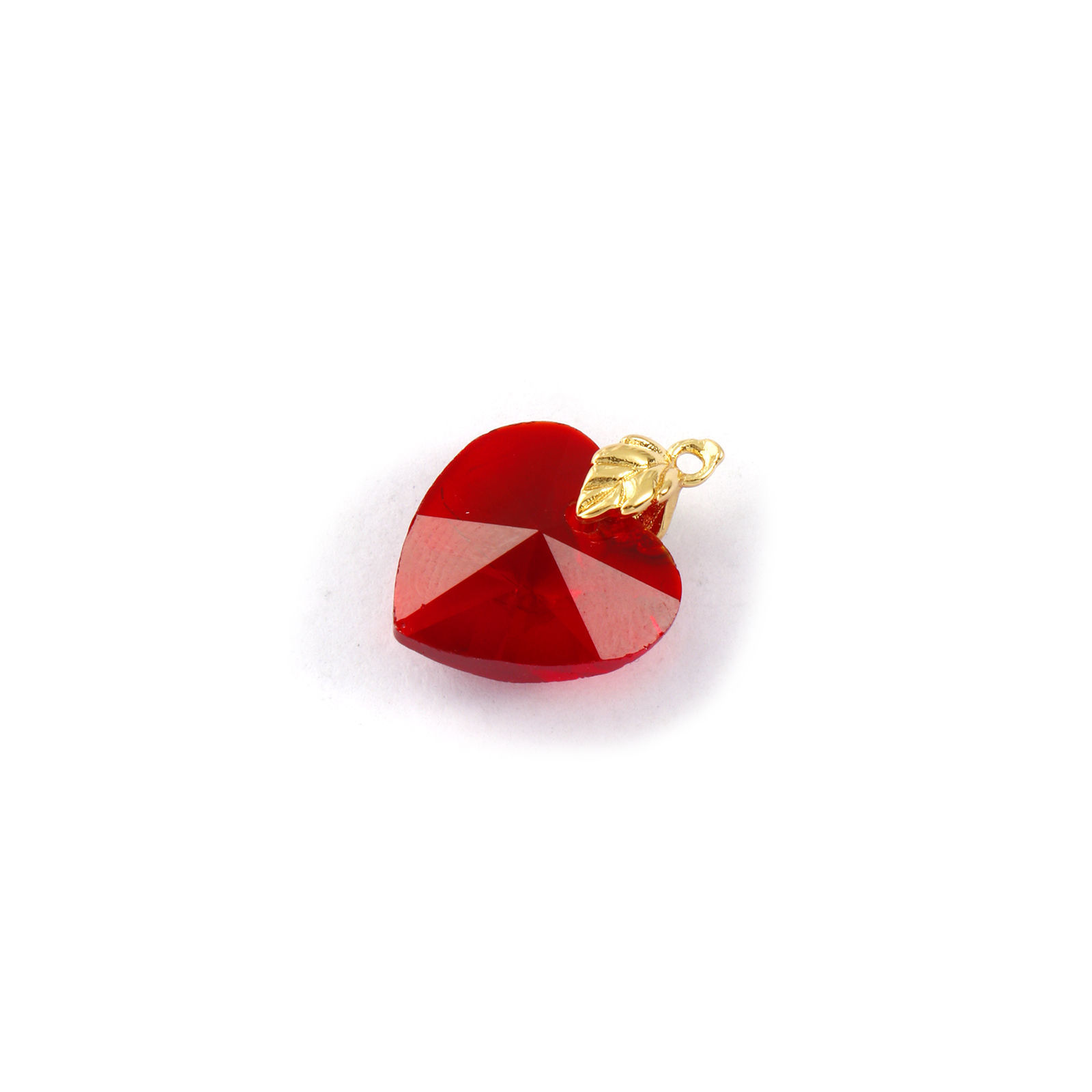 Picture of 2 PCs Eco-friendly Brass & Glass Valentine's Day Charms 18K Real Gold Plated Wine Red Heart Faceted 19mm x 14mm