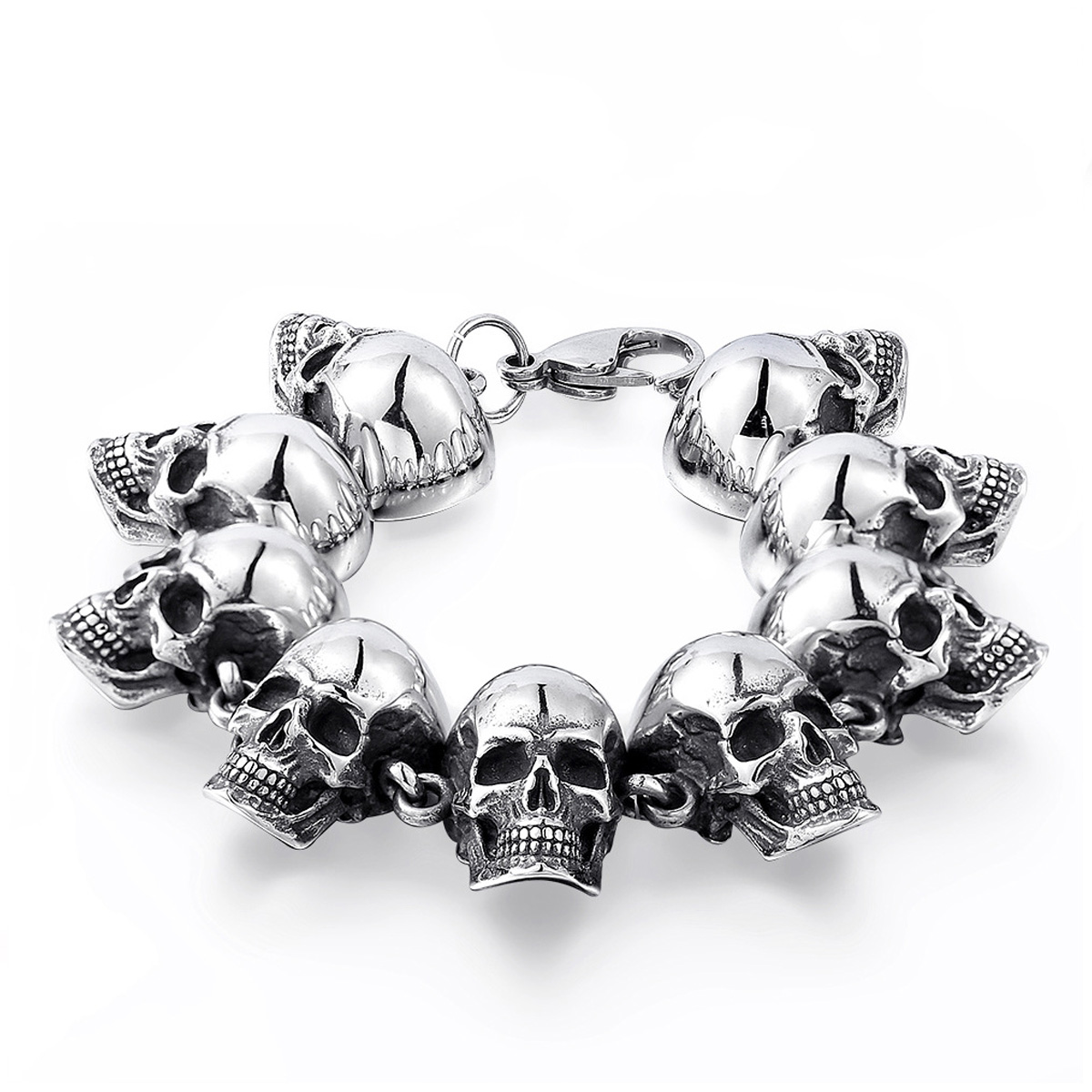 Picture of Titanium Steel Bracelets Antique Silver Color Skull 18.5cm(7 2/8") long, 1 Piece