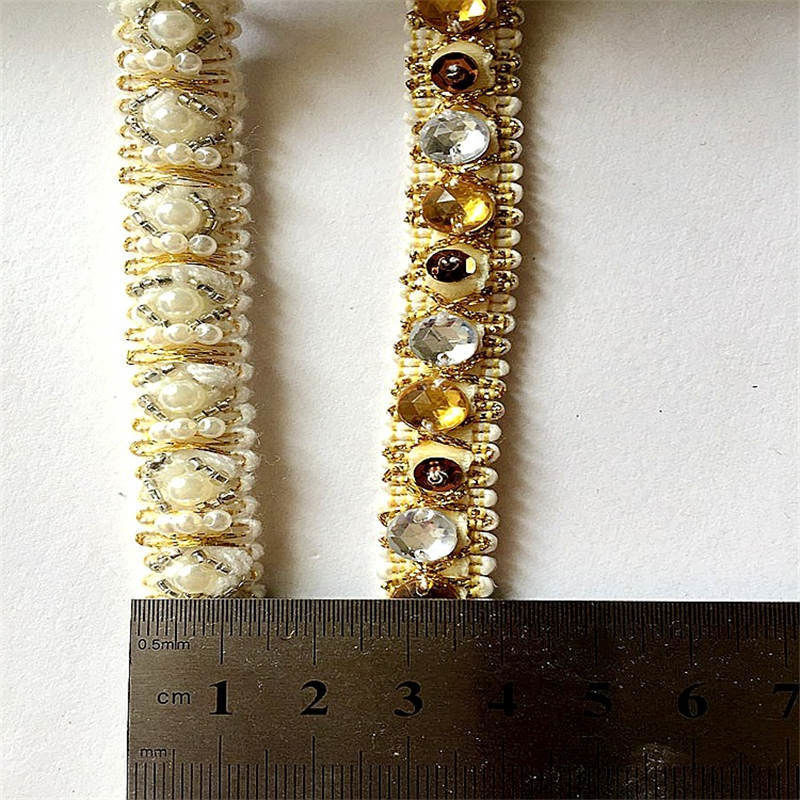 Изображение 1 Yard Polyester & Acrylic Jacquard Webbing Ribbon White Beaded 15mm