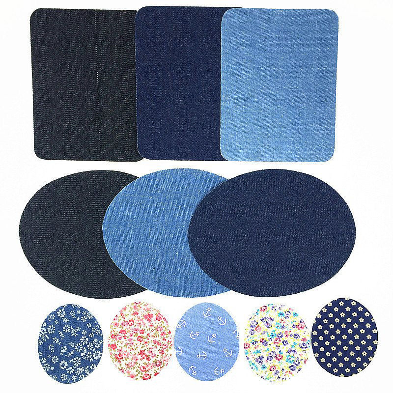 Picture of 1 Pair (Approx 2 PCs/Packet) Fabric Iron On Patches Appliques (With Glue Back) DIY Sewing Craft Clothing Decoration Dark Blue Oval 14.2cm x 11.3cm