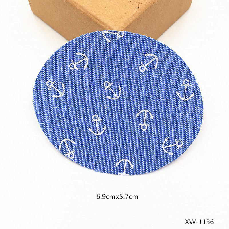 Picture of 1 Pair (Approx 2 PCs/Packet) Fabric Iron On Patches Appliques (With Glue Back) DIY Sewing Craft Clothing Decoration Dark Blue Oval 14.2cm x 11.3cm