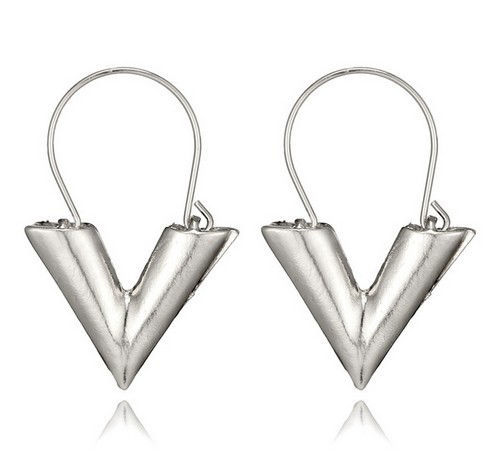 Picture of Simple Metal Earrings Silver Tone V Shape 3.7cm, 1 Pair