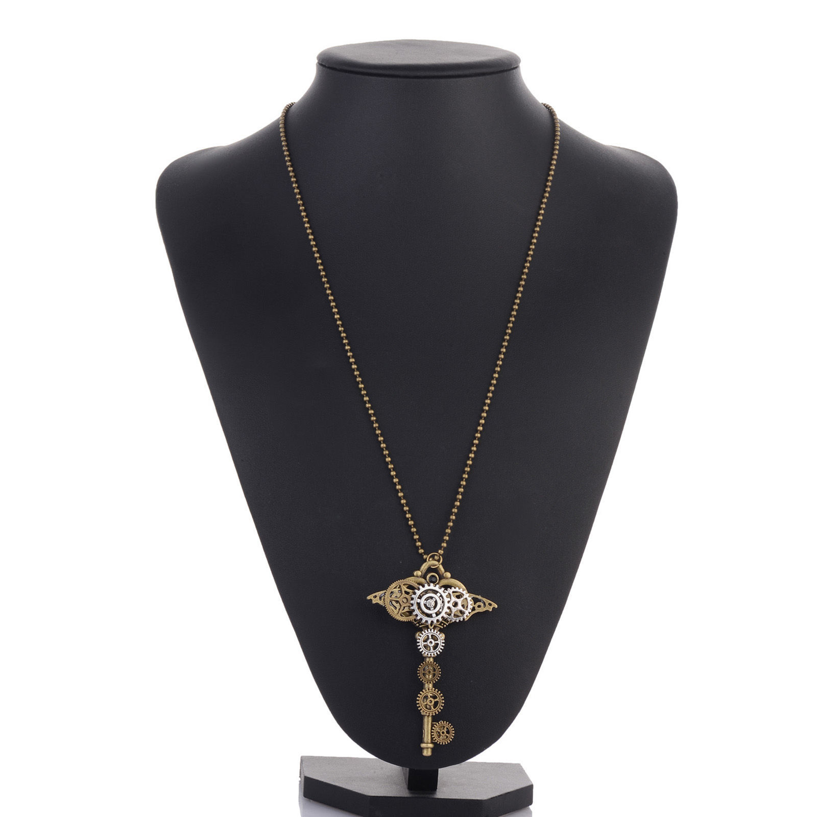 Imagen de Steampunk Collar Jersey/Suéter Cadena larga Tono Bronce Plata Antigua Llave Rueda 72cm longitud, 1 Unidad