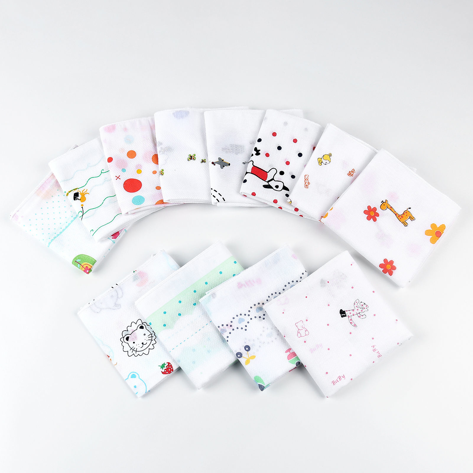 Bild von Mischfarbe - Cartoon Kinder Baby Speichel Handtuch Absorbent Taschentuch Quadrat 35x35cm, 12 Stück