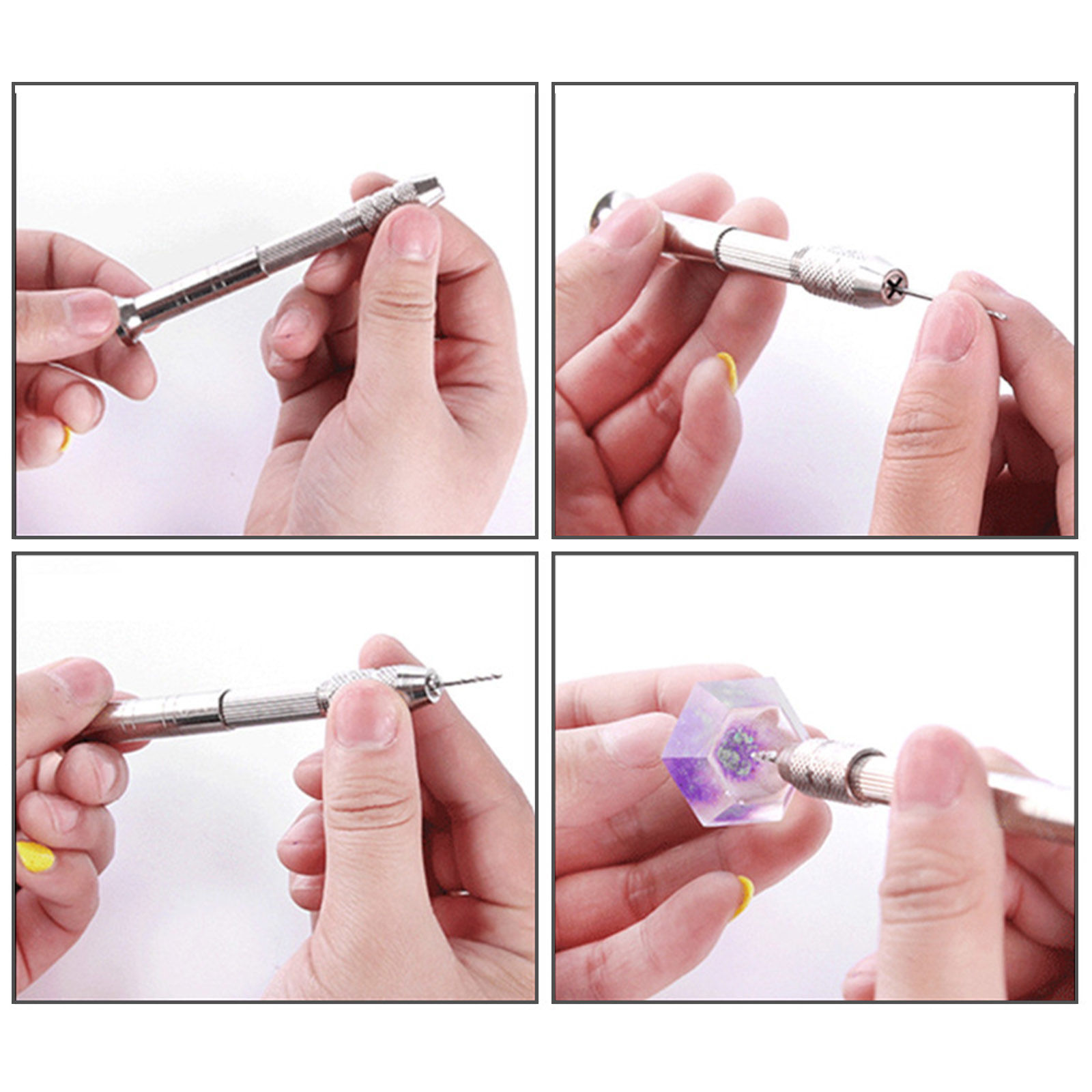 Picture of (2mm-0.5mm) Carbon Steel Mini Manual Hand Twist Drill Bits Set Rotary Tools With 10 Pins Silver Tone 9cm x 1cm, 1 Set