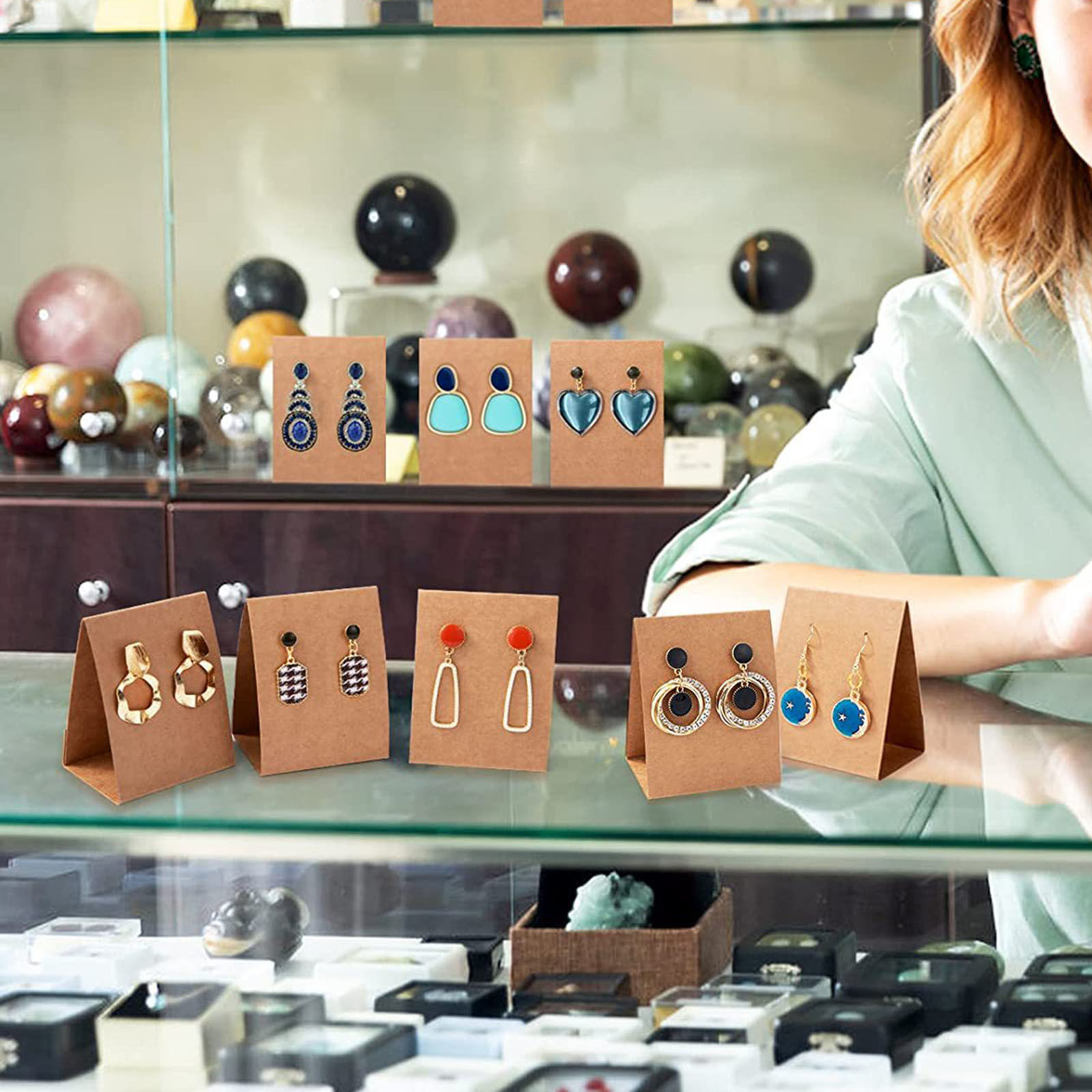 Bild von Papier Schmuck Ohrringe Display Karte Braun 1 Set