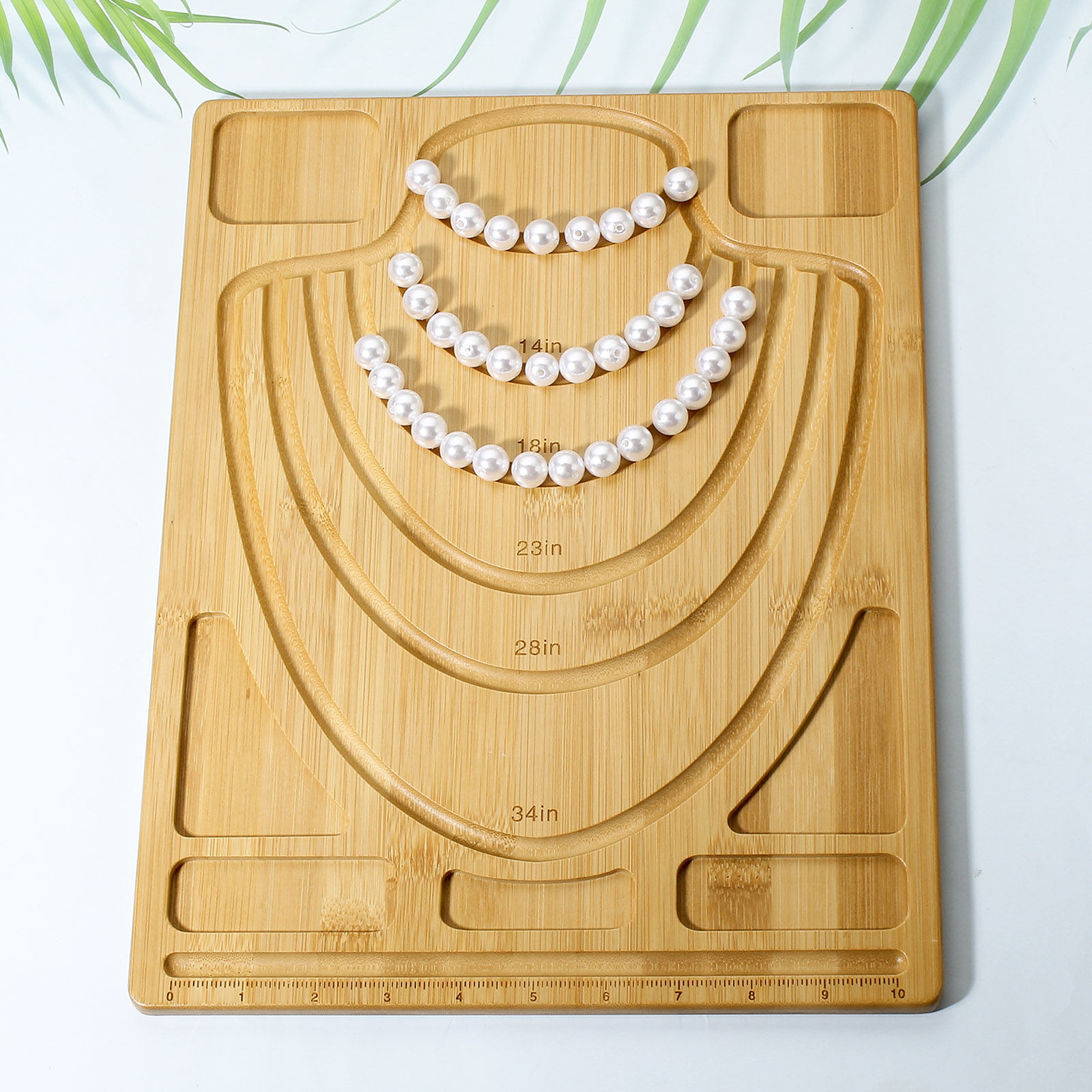 Bild von 1 Stück Bambus Perlentablett für DIY-Schmuck, Halskette, Armband, Perlendesign, Aufreihzubehör, Bastelbrett Rechteck Naturfarben 38cm x 29cm