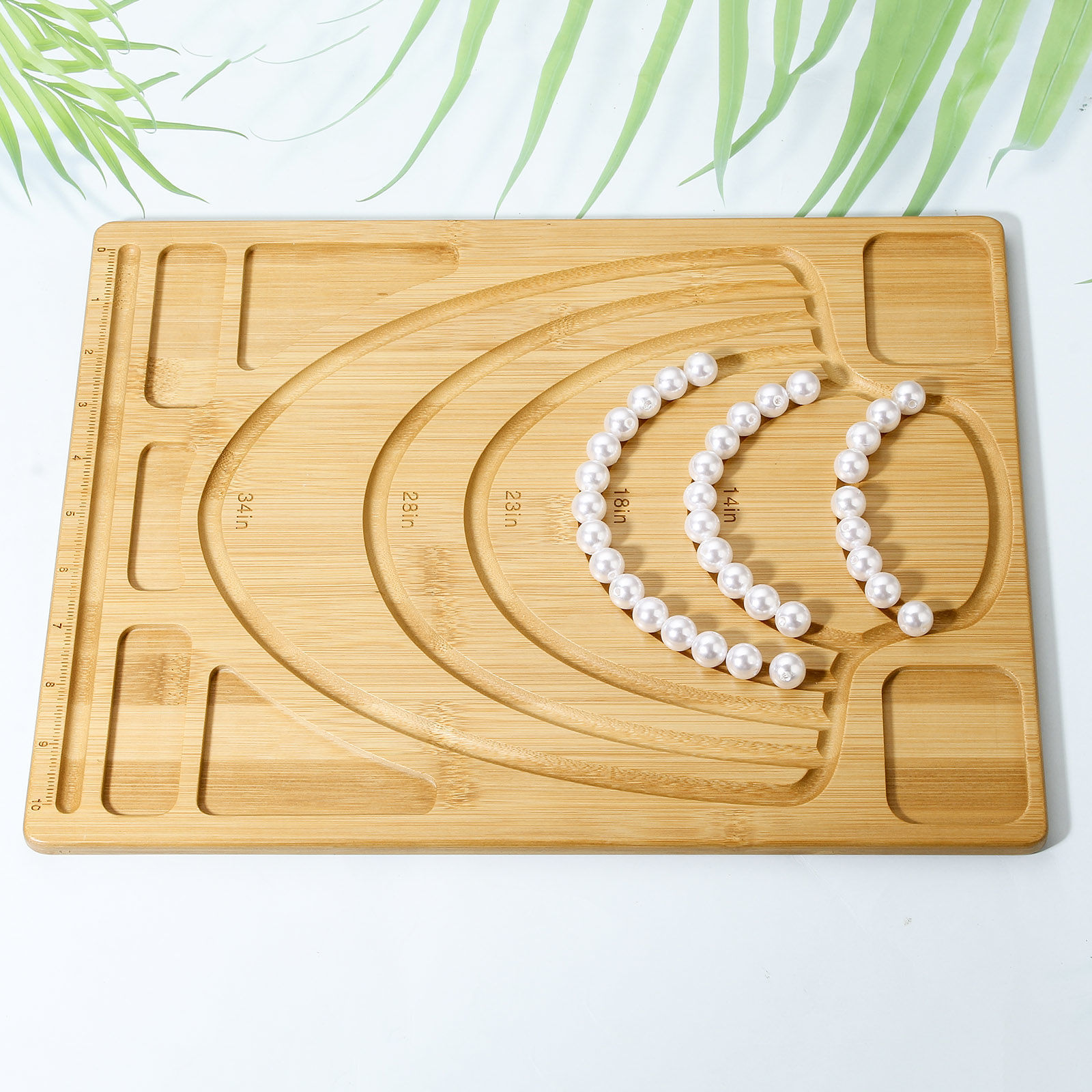Bild von 1 Stück Bambus Perlentablett für DIY-Schmuck, Halskette, Armband, Perlendesign, Aufreihzubehör, Bastelbrett Rechteck Naturfarben 38cm x 29cm