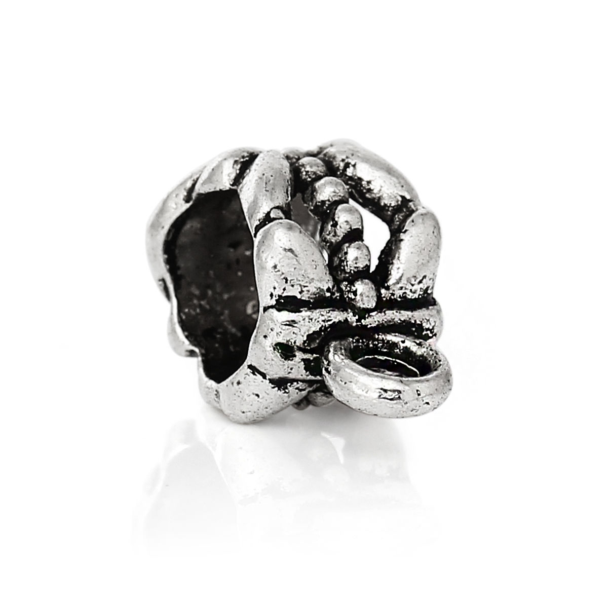 Picture of Zinc Based Alloy European Style Bails Beads Cylinder Antique Silver Color Pattern Hollow 11mm x 8mm, 50 PCs