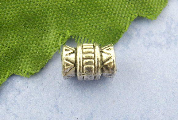 Imagen de Cuentas Espaciador Zamak Barril,Plata Antigua Raya 7mm x 5mm, Agujero: acerca de 3mm, 100 Unidades