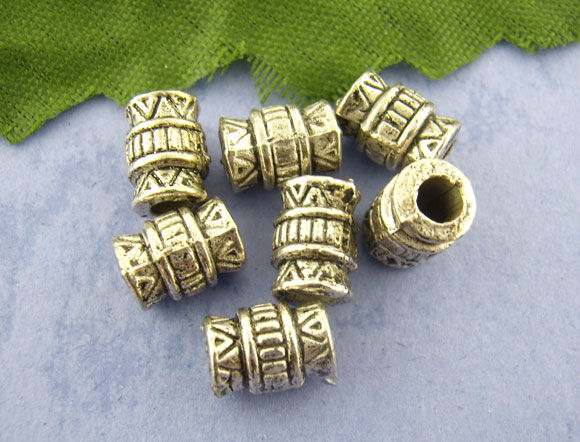 Imagen de Cuentas Espaciador Zamak Barril,Plata Antigua Raya 7mm x 5mm, Agujero: acerca de 3mm, 100 Unidades