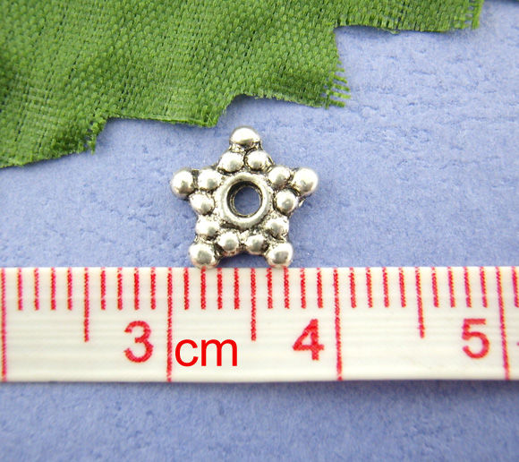 Imagen de Cuentas Espaciador Zamak Estrella,Plata Antigua Punto 8mm x 8mm, Agujero: acerca de 1.6mm, 130 Unidades
