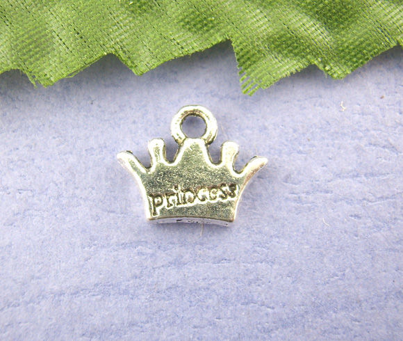 Picture of 50PCs Princess Crown Beads Charms Pendants Findings10x13mm 
