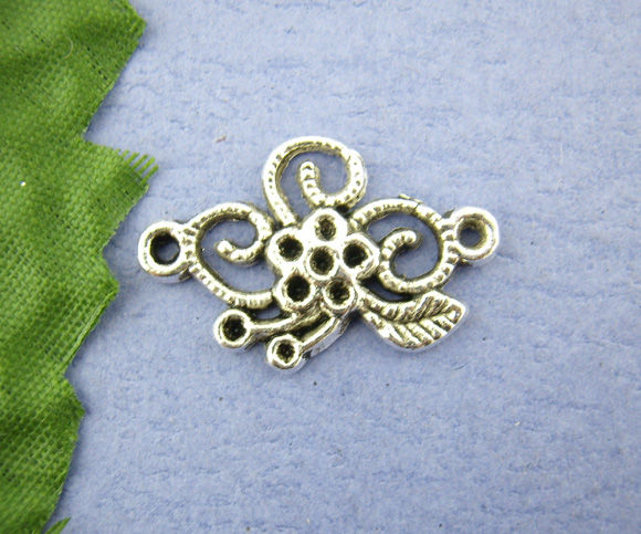 Imagen de Conectores Aleación Flor Plata Antigua Hueco 15mm x 24mm, 35 Unidades