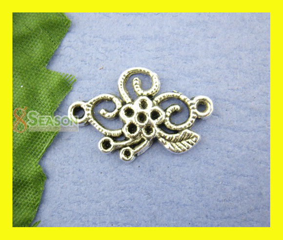 Imagen de Conectores Aleación Flor Plata Antigua Hueco 15mm x 24mm, 35 Unidades