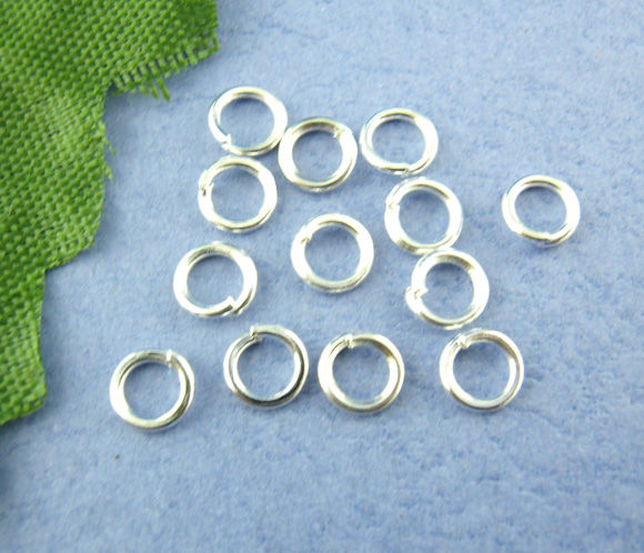Picture of 1000 PCs 6mm Dia., 0.7mm(21 gauge) Iron Based Alloy Open Jump Rings Findings For Jewelry Making Silver Plated Round