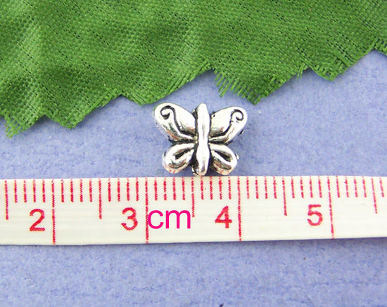 Picture of Zinc Based Alloy Beads Butterfly Antique Silver Color About 10mm x 8mm, Hole:Approx 1.2mm, 40 PCs