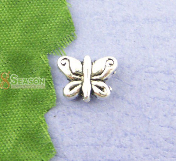 Picture of Zinc Based Alloy Beads Butterfly Antique Silver Color About 10mm x 8mm, Hole:Approx 1.2mm, 40 PCs