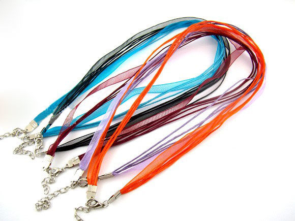 Bild von Organza Band Halskette Zufällig Mix Farben 43.2cm lang, 20 Stück