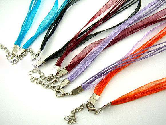 Bild von Organza Band Halskette Zufällig Mix Farben 43.2cm lang, 20 Stück