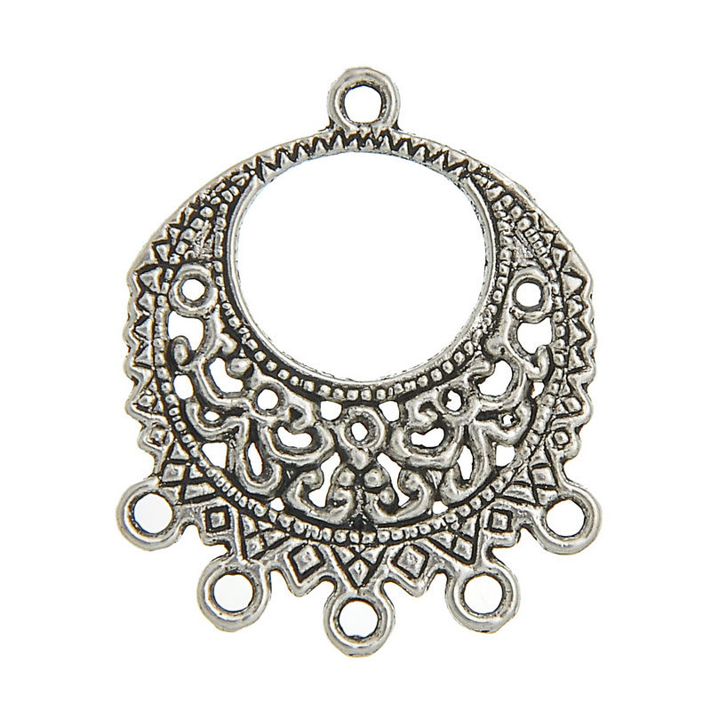 Imagen de Conectores Aleación del Metal Del Zinc de Ronda yPlata Antigua Hueco 27mm x 3.4cm, 20 Unidades