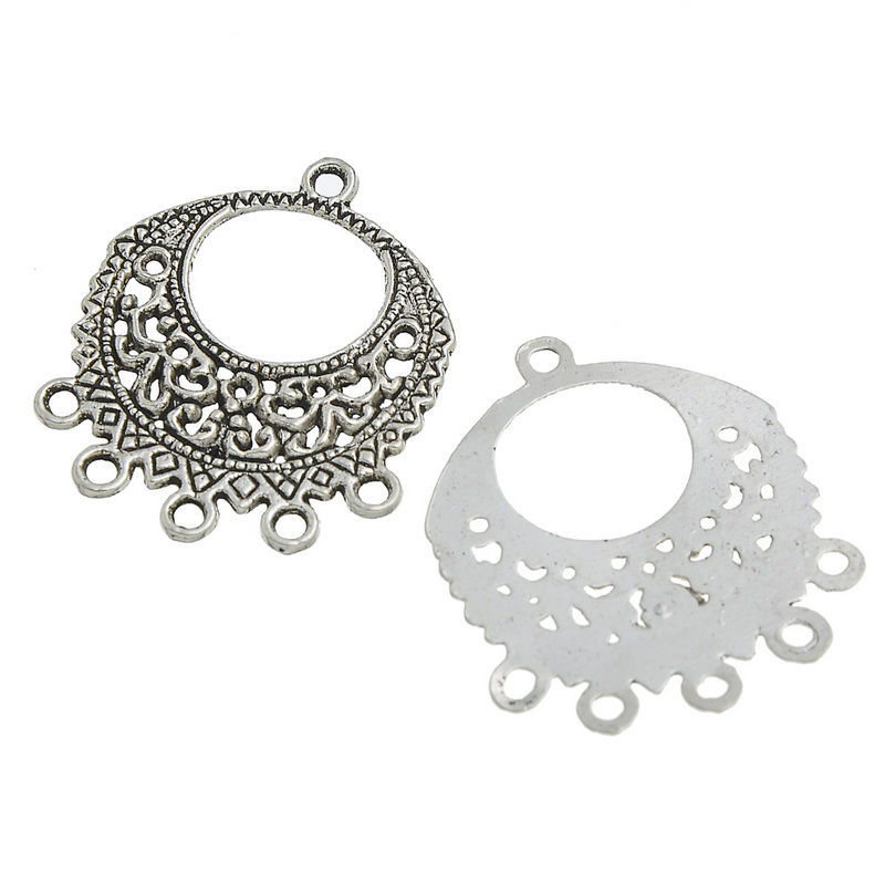 Imagen de Conectores Aleación del Metal Del Zinc de Ronda yPlata Antigua Hueco 27mm x 3.4cm, 20 Unidades