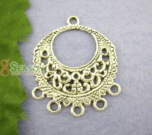 Imagen de Conectores Aleación del Metal Del Zinc de Ronda yPlata Antigua Hueco 27mm x 3.4cm, 20 Unidades