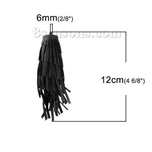 Picture of PU Leather Multilayer Tassel Pendants Black About 12cm(4 6/8") x 2.1cm( 7/8"), 2 PCs