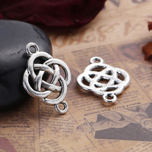 Picture of Zinc Based Alloy Connectors Findings Celtic Knot Antique Silver Color Hollow 25mm x 18mm, 30 PCs