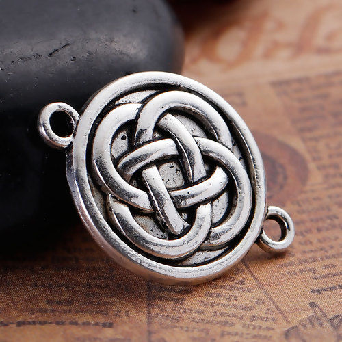 Picture of Zinc Based Alloy Connectors Findings Round Antique Silver Color Celtic Knot Pattern 27mm x 20mm, 20 PCs