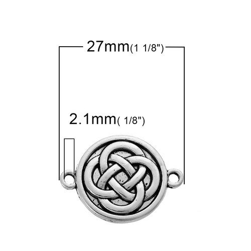 Picture of Zinc Based Alloy Connectors Findings Round Antique Silver Color Celtic Knot Pattern 27mm x 20mm, 20 PCs