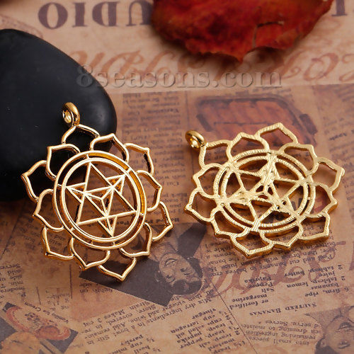 亜鉛合金 マカバ瞑想 ペンダント 円形 金メッキ 透かし 38mm x 31mm、 10 個 の画像