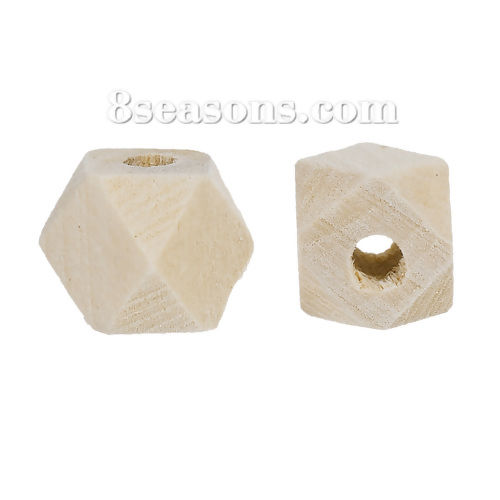 Picture of Natural Hinoki Wood Spacer Beads Square Faceted 10mm x 10mm, Hole: Approx 3mm-3.5mm, 30 PCs