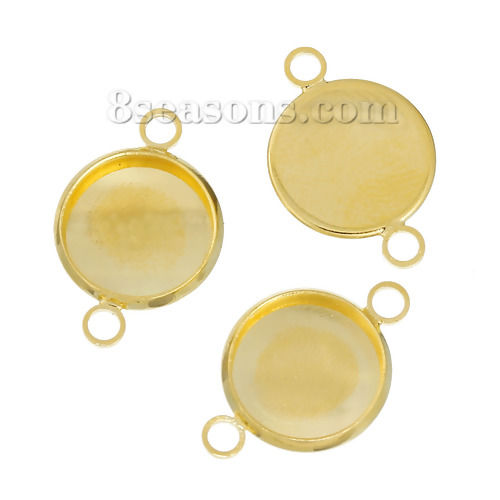 Picture of Brass Connectors Findings Round Gold Plated Cabochon Settings (Fits 12mm Dia.) 21mm( 7/8") x 14mm( 4/8"), 10 PCs