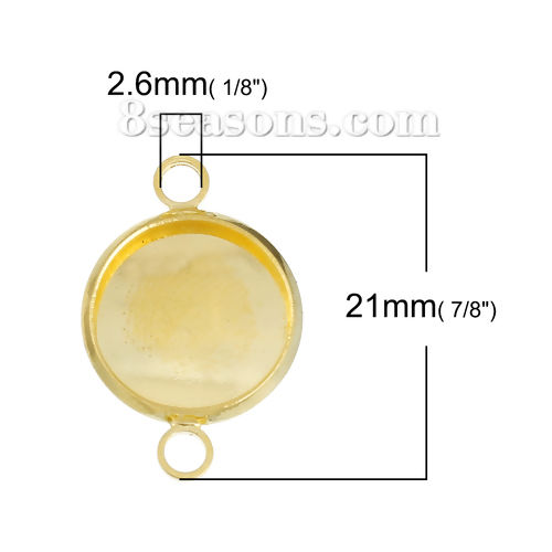 Picture of Brass Connectors Findings Round Gold Plated Cabochon Settings (Fits 12mm Dia.) 21mm( 7/8") x 14mm( 4/8"), 10 PCs