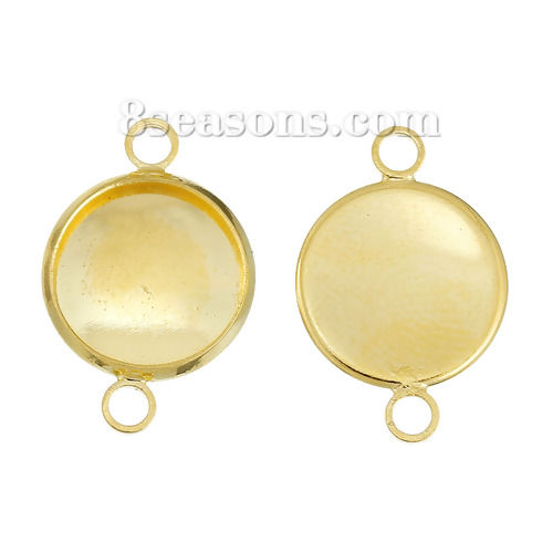 Picture of Brass Connectors Findings Round Gold Plated Cabochon Settings (Fits 12mm Dia.) 21mm( 7/8") x 14mm( 4/8"), 10 PCs