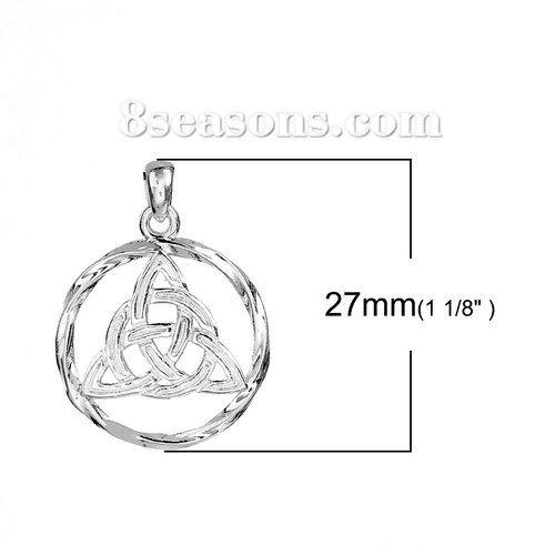Picture of Brass Charms Round Silver Plated Celtic Knot Hollow 27mm(1 1/8") x 20mm( 6/8"), 3 PCs