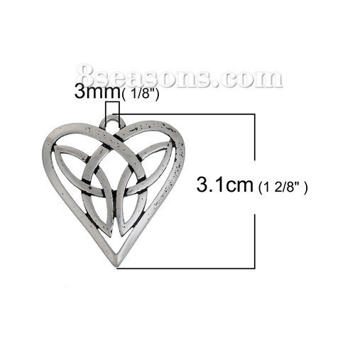 Bild von Messing Anhänger Herz Antiksilber Keltisch Knoten Hohl 31mm x 29mm, 2 Stücke